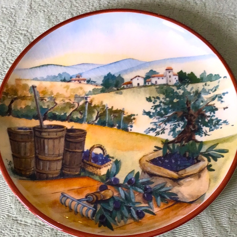 Portugese Hand made 6 inch round plate. A beautiful scene of country farm.